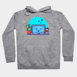 Sleeping Laptop With Cactus And Coffee Cartoon Vector Icon Illustration Hoodie